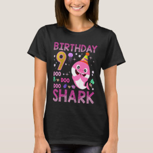 Kids Baby Cute Shark 9th Birthday Boy Girl 9 Year  T-Shirt