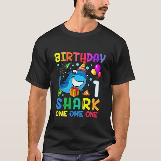 Kids Baby Cute Shark Birthday Boy 1 Year Old Gift T-Shirt (Front)