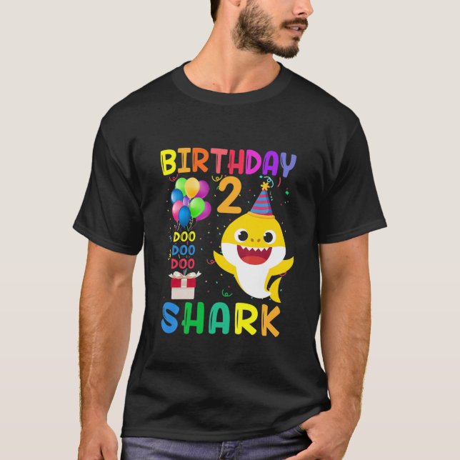 Kids Baby Cute Shark Birthday Boy 2 Year Old Gift T-Shirt (Front)