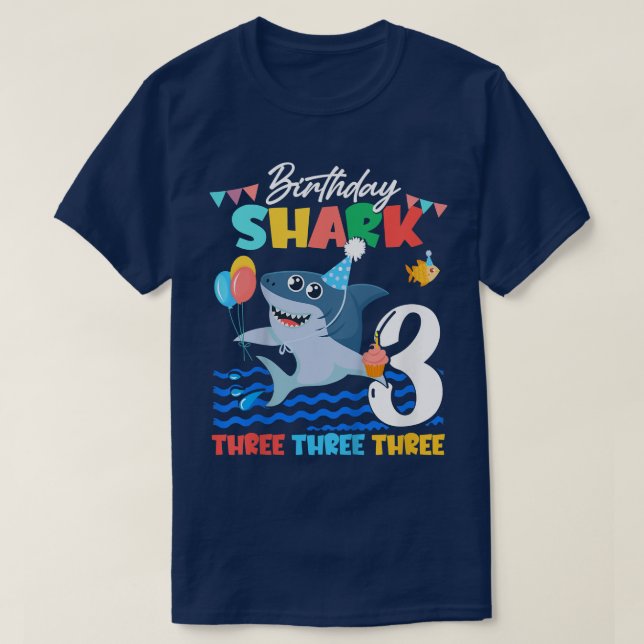 Kids Baby Cute Shark Birthday Boy 3 Year Old GiftT T-Shirt (Design Front)