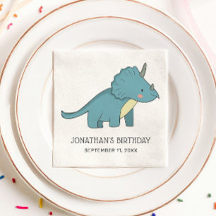 Kids / baby dino party. Blue dinosaur Boy birthday Napkin