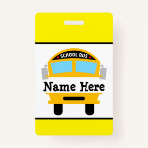Kids Back to School Bus Personalise Name Badge ID Badge
