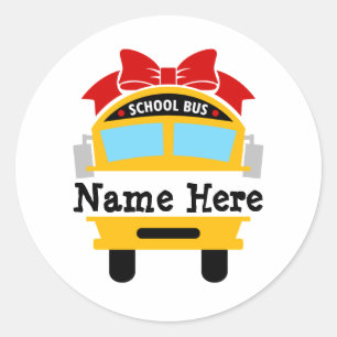 Kids Back to School Bus Personalise Name Classic R Classic Round Sticker