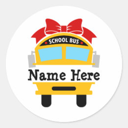 Kids Back to School Bus Personalise Name Classic R Round Sticker