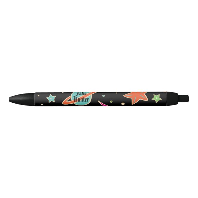 Kids' Back To School Space Rocket Pattern Name Black Ink Pen (Front)