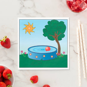 Kids Backyard Pool Scene with Sun Tree Napkin