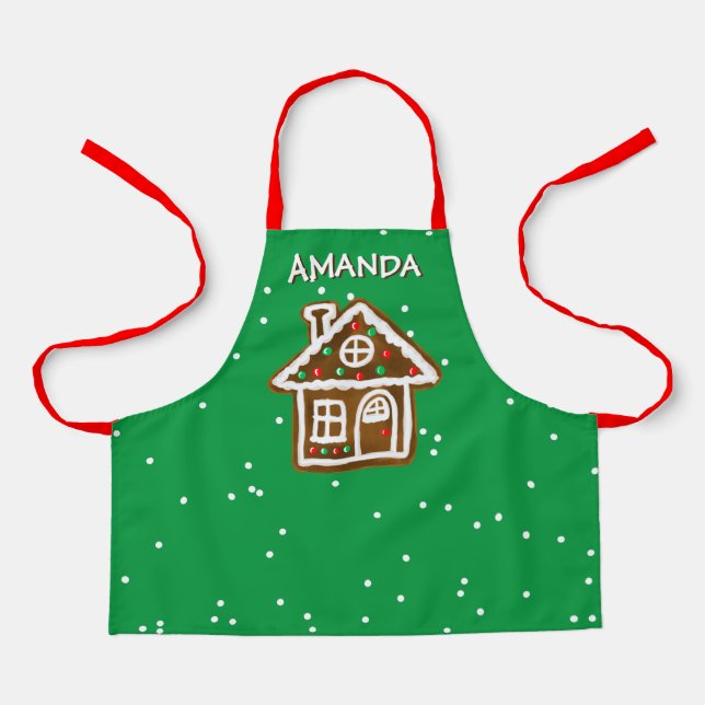 Kid's baking apron with cute gingerbread house (Front)