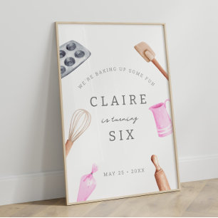 Kids' Baking Birthday Bash   Girls Party Welcome Poster