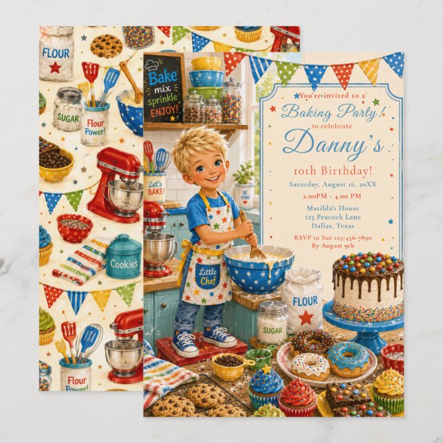 Kids Baking Birthday Invitation (Front/Back)