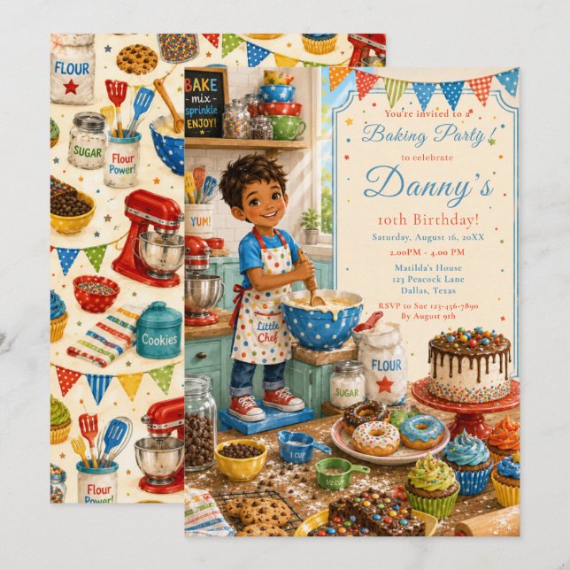 Kids Baking Birthday Invitation (Front/Back)