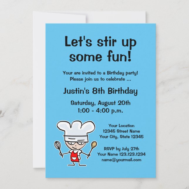 Kid's baking Birthday party invitation template (Front)