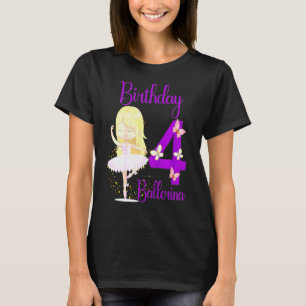 Kids Ballerina 4th Birthday Party Theme 4 Years Ol T-Shirt