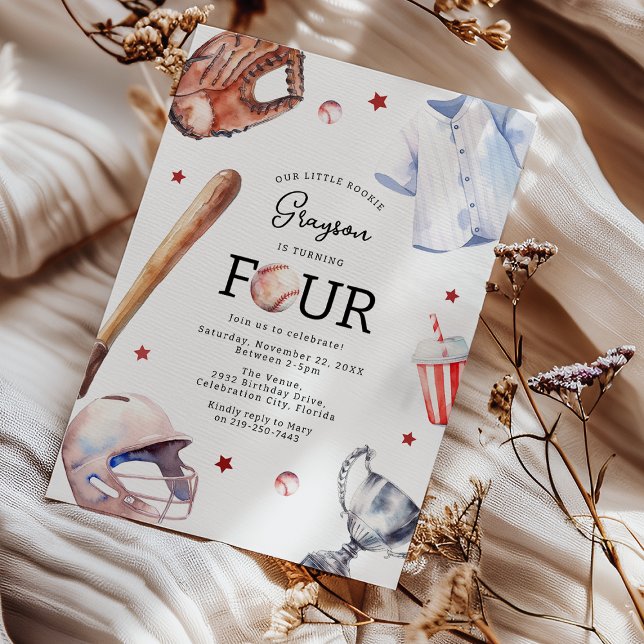 Kids Baseball 4th Birthday Party Invitation (Creator Uploaded)