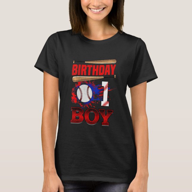Kids Baseball Birthday Boy 1 Years Old One 1st Bda T-Shirt (Front)