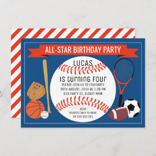 Kids Baseball Sports Birthday Party Invitation
