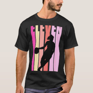 Kids Basketball 11th Birthday Kids Girls Retro 11 T-Shirt
