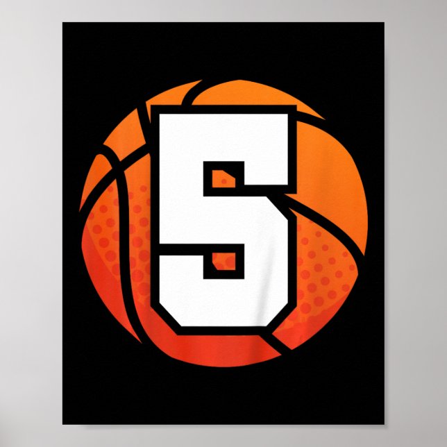 Kids Basketball Birthday  5 Number Five Year Old B Poster (Front)