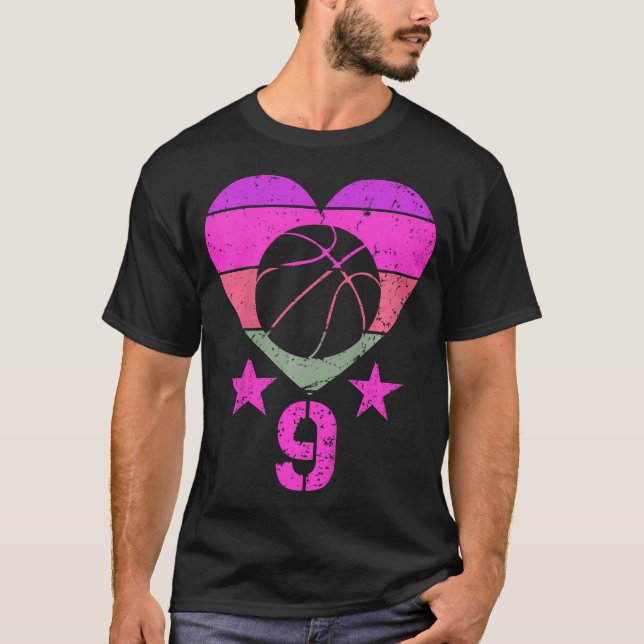 Kids Basketball Birthday 9 Year Old Boy Girl Ninth T-Shirt (Front)