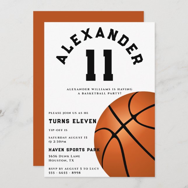 Kid's Basketball Birthday Party Invitation (Front/Back)