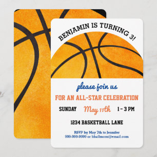 Kids Basketball Birthday Party Sports Themed Cute Invitation
