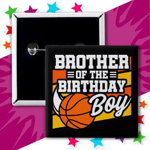 Kids Basketball Party Brother of the Birthday Boy 15 Cm Square Badge