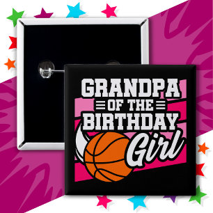 Kids Basketball Party Grandpa of the Birthday Girl 15 Cm Square Badge