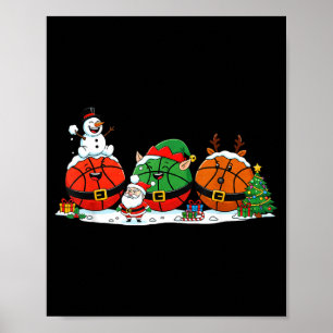 Kids Basketball Santa Elf Snowman Christmas Poster