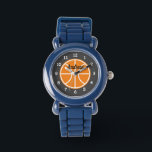 Kid's basketball sports watch with custom name<br><div class="desc">Kid's basketball sports watch with custom name. Personalised wrist watches for boys and girls. Cute Holiday or Birthday gift idea for son,  grandson,  nephew,  cousin,  children,  players,  team etc. Black and white dial design with ball logo.</div>