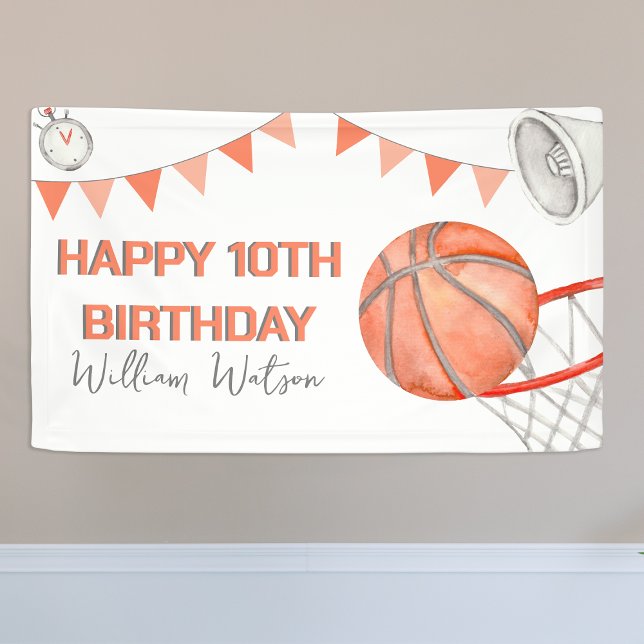 Kids Basketball Watercolor Birthday Party Banner (Creator Uploaded)