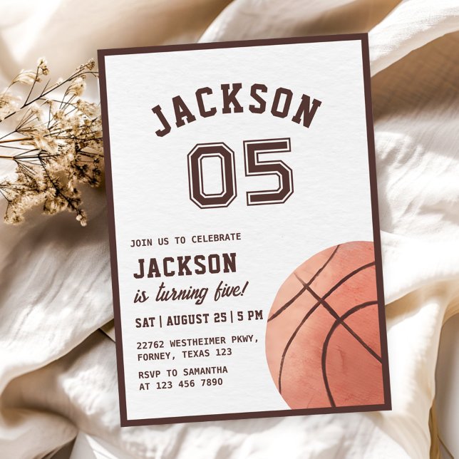 Kids Basketball Watercolor Birthday Party Invitation (Creator Uploaded)