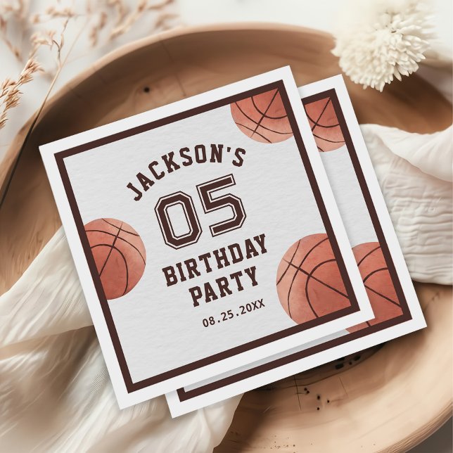 Kids Basketball Watercolor Birthday Party Napkin (Creator Uploaded)