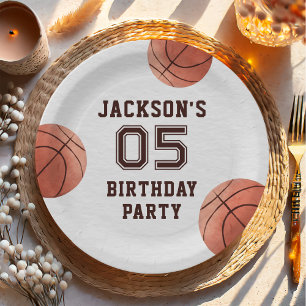 Kids Basketball Watercolor Birthday Party Paper Plate