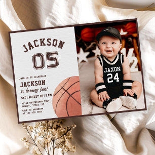 Kids Basketball Watercolor Birthday Party Photo Invitation