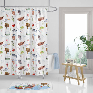 Kids bathroom decor, Fishing Shower Curtain