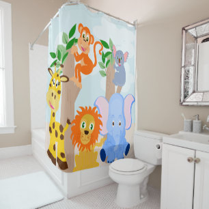 Kid's bathroom, funny animals shower curtain