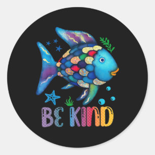 Kids Be Kind Rainbow Scale Fish Teacher Reading Bo Classic Round Sticker