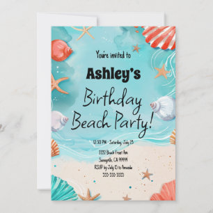 Kids Beach Birthday Party  Invitation