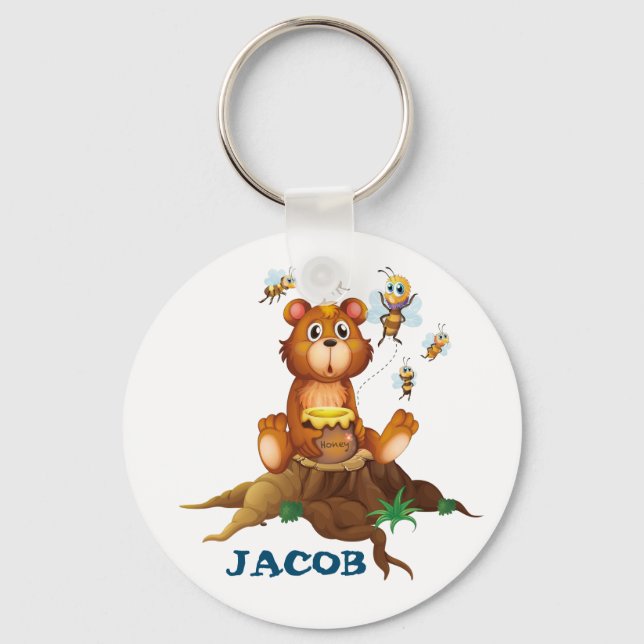 Kids Bear and Honey Personalised Key Ring (Front)
