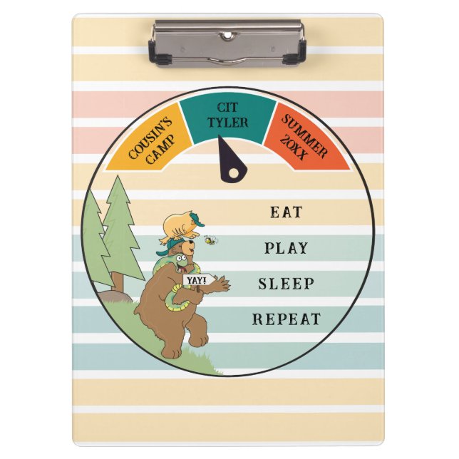 Kid's Bear, Snake, Owl Camp Personalise Clipboard (Front)