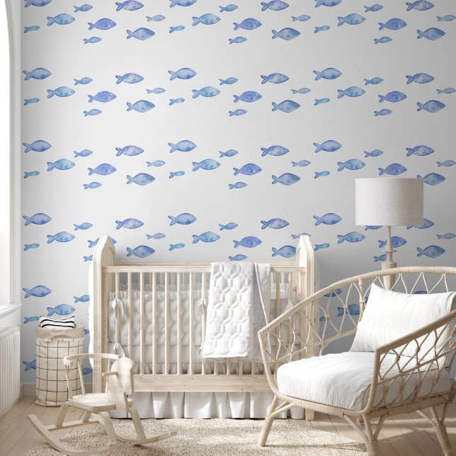 Kid's bedroom baby blue sea fish  wallpaper (Kids)