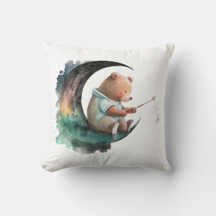 Kids bedroom, Cartoon style, Space theme, Night sk Cushion