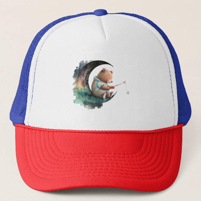 Kids bedroom, Cartoon style, Space theme, Night sk Trucker Hat (Front)
