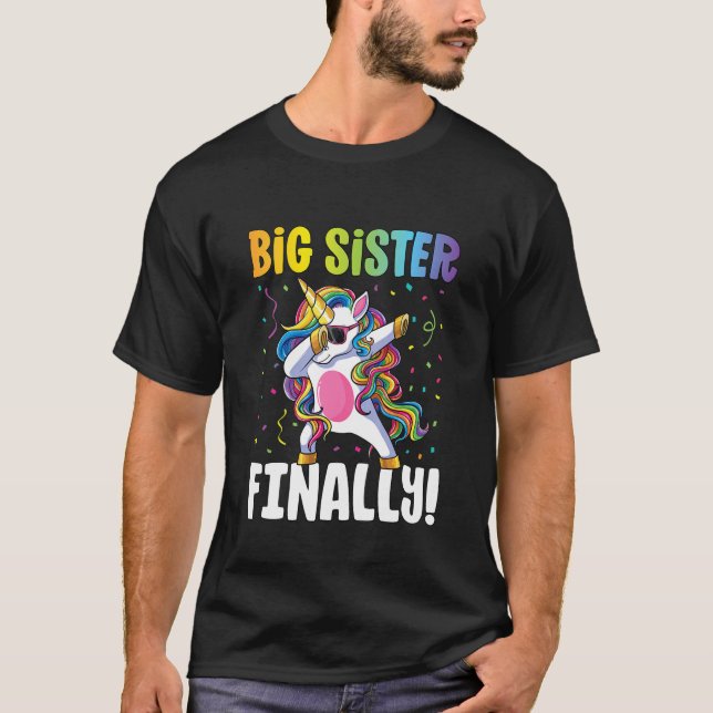 Kids Big Sister Finally Dabbing Unicorn Girls Big T-Shirt (Front)