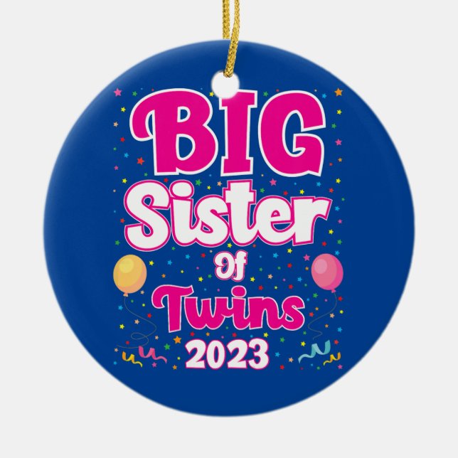 Kids Big Sister of Twins 2023 Pregnancy Ceramic Ornament (Front)