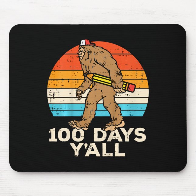 Kids Bigfoot Pencil 100 Days Yall 100th Day School Mouse Pad (Front)