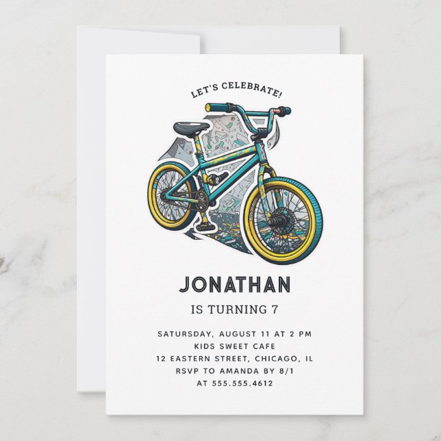 Kids Bike BMX Party. Racing adventure boy birthday Invitation (Front)