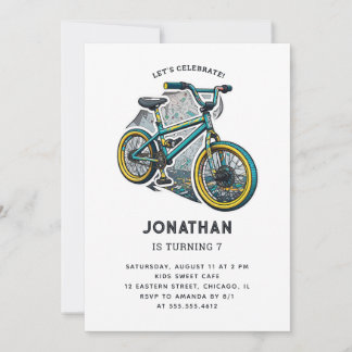 Kids Bike BMX Party. Racing adventure boy birthday Invitation