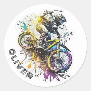 Kids Bike BMX. Racing extreme adventure boy Classic Round Sticker
