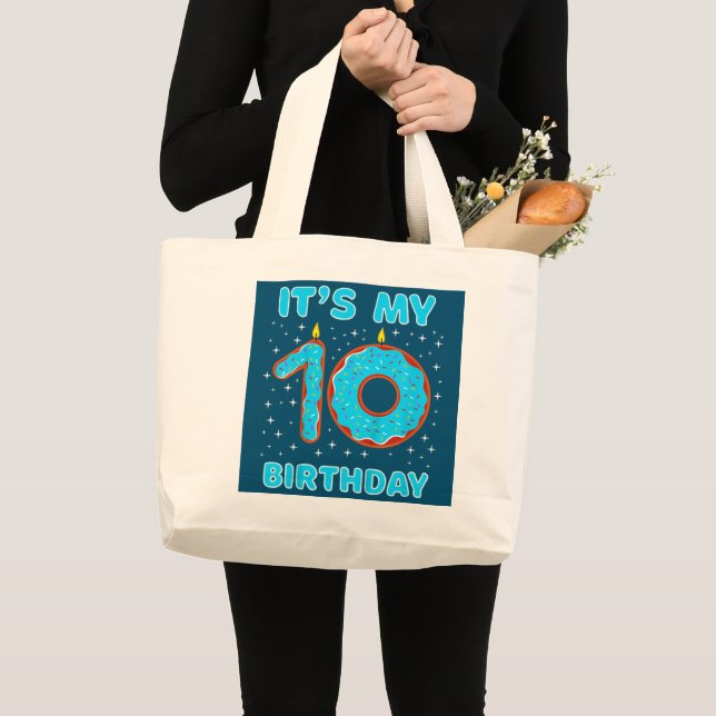 Kids Birthday 10 Year Old 10th Birthday Girl  Large Tote Bag (Front (Product))
