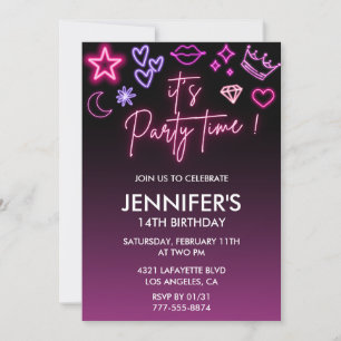 Kids birthday 14th birthday Glitter Sparkly Invitation